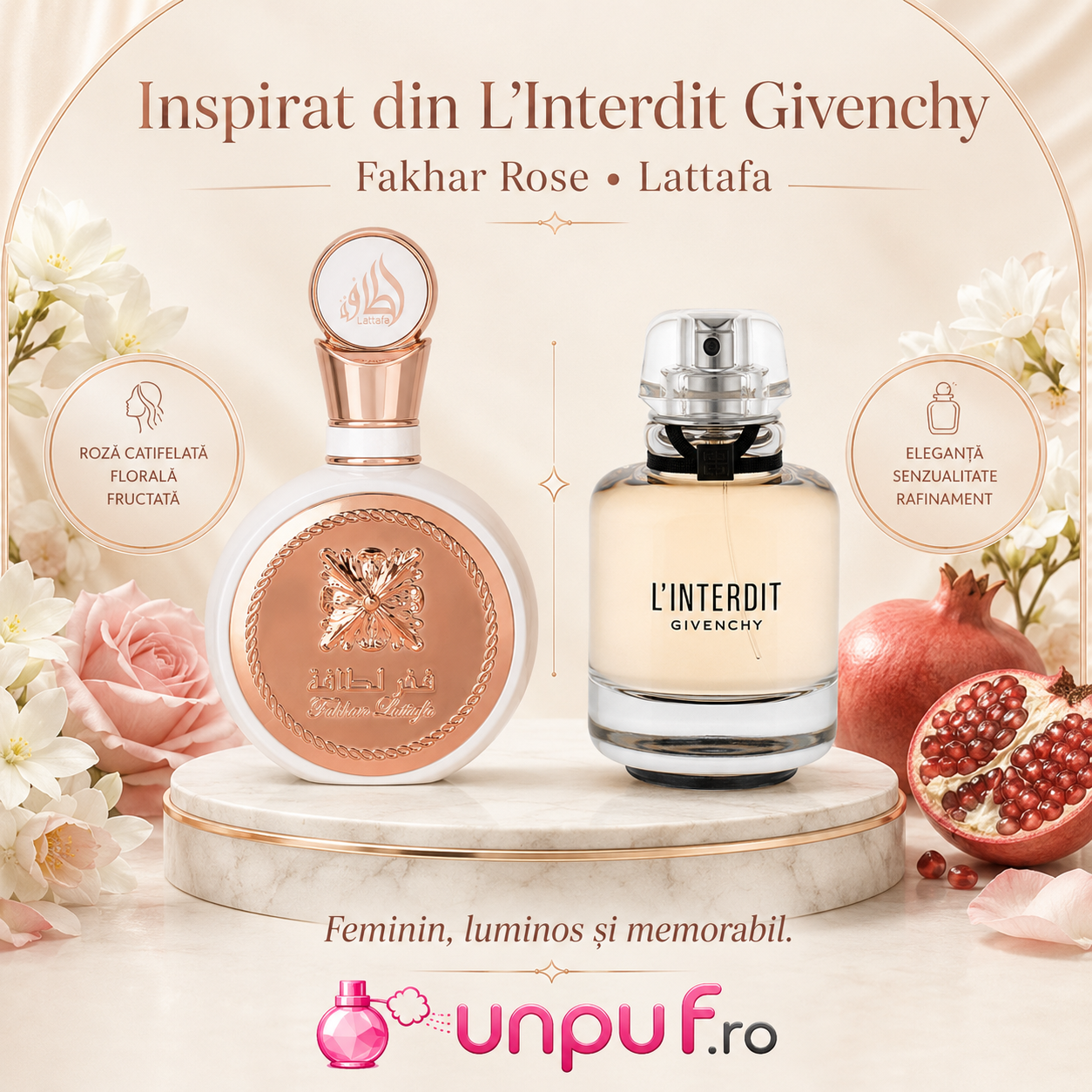 Fakhar Rose Gold Lattafa inspirat din L&rsquo;Interdit Givenchy parfum floral feminin și memorabil